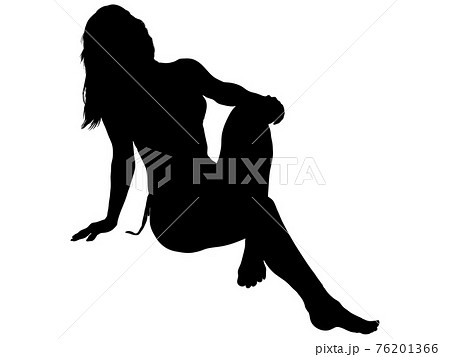 座っている水着姿の女性シルエット_5 座っている水着姿の女性シルエット_5 76201366