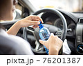Women drink water during driving in the morning. 76201387