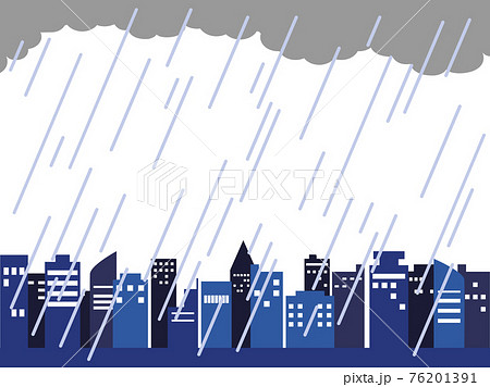 ビル街や都会に強い雨が降っているイラスト 76201391