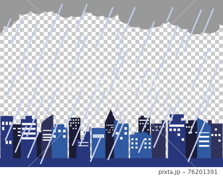 ビル街や都会に強い雨が降っているイラスト 76201391