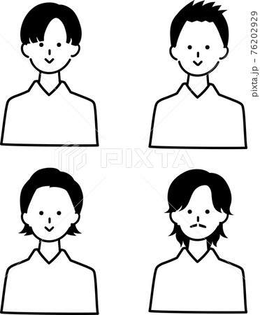シンプルな男性アイコンセット4 白黒のイラスト素材
