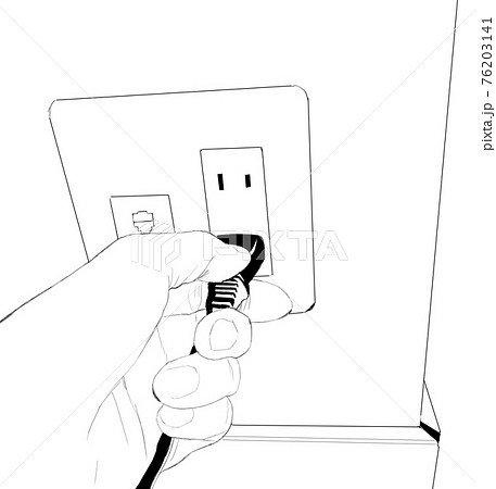 コンセントにプラグを挿入するリアルな手のモノクロイラスト4のイラスト素材