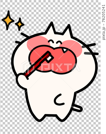 Nyanko brushing her teeth with a toothbrush Nyanko brushing her teeth with a toothbrush 76205241
