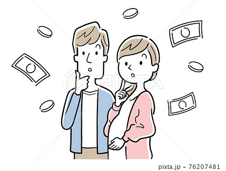 ベクターイラスト素材 お金のことを考える妊婦の妻と夫 夫婦のイラスト素材
