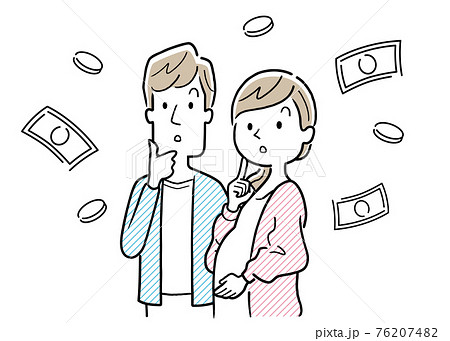 ベクターイラスト素材:お金のことを考える妊婦の妻と夫、夫婦 ベクターイラスト素材:お金のことを考える妊婦の妻と夫、夫婦 76207482