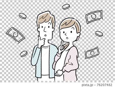 ベクターイラスト素材:お金のことを考える妊婦の妻と夫、夫婦 ベクターイラスト素材:お金のことを考える妊婦の妻と夫、夫婦 76207482