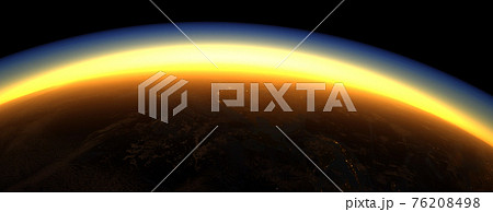 Section of the earth's surface with orange glowing and dense atmosphere to illustrate global warming 76208498