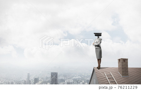 Concept of home security and privacy protection with camera head Concept of home security and privacy protection with camera head 76211229