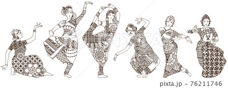 Dancers on a white background. Set of ornate oriental girls drawn in mehndi style. Dancers on a white background. Set of ornate oriental girls drawn in mehndi style. 76211746