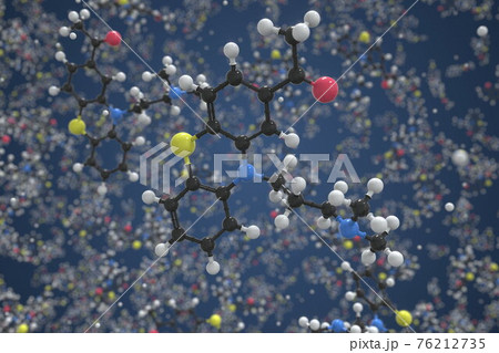 Acepromazine molecule. Ball-and-stick molecular model. Chemistry related 3d rendering Acepromazine molecule. Ball-and-stick molecular model. Chemistry related 3d rendering 76212735