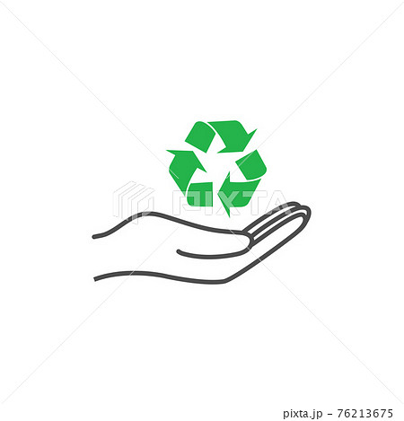 Hand holding up recycling icon. Vector illustration, flat design. Hand holding up recycling icon. Vector illustration, flat design. 76213675