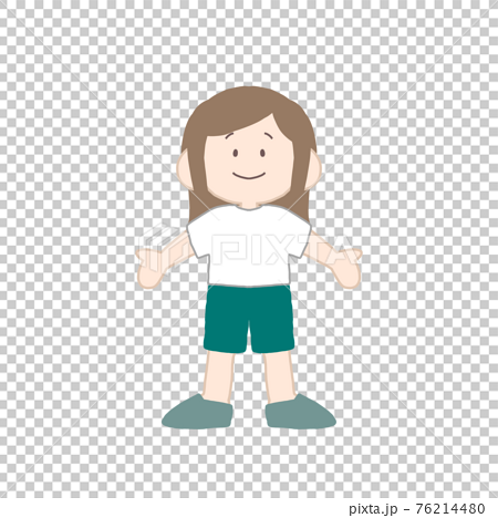 Brown-haired girl in short sleeves and shorts - Stock Illustration  [76214480] - PIXTA