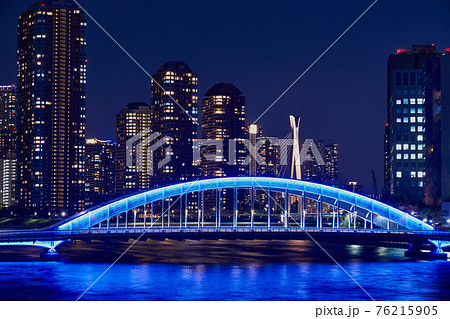 都市夜景 東京 永代橋と隅田川 都市夜景 東京 永代橋と隅田川 76215905