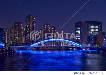 都市夜景 東京 永代橋と隅田川 都市夜景 東京 永代橋と隅田川 76215907