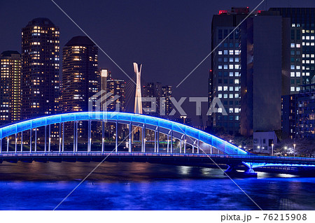 都市夜景 東京 永代橋と隅田川 都市夜景 東京 永代橋と隅田川 76215908