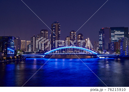 都市夜景 東京 永代橋と隅田川 都市夜景 東京 永代橋と隅田川 76215910