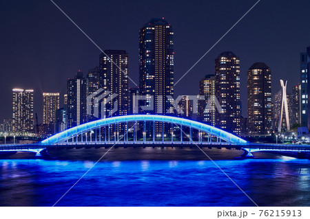 都市夜景 東京 永代橋と隅田川 都市夜景 東京 永代橋と隅田川 76215913
