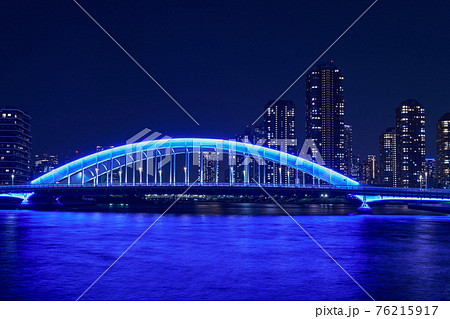 都市夜景 東京 永代橋と隅田川 都市夜景 東京 永代橋と隅田川 76215917