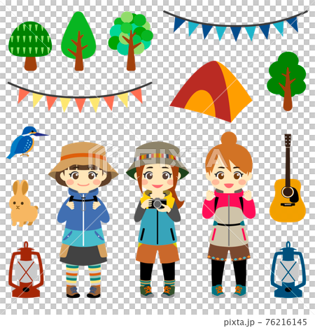 おしゃれな山ガール フェスファッションのイラスト素材