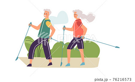 Elderly Couple Performing Nordic Walking Old Stock Illustration
