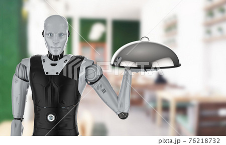 Waiter Robot Hold Metallic Trayのイラスト素材 Waiter Robot Hold Metallic Trayのイラスト素材
