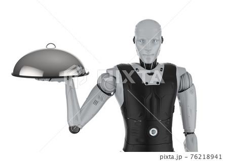 Waiter Robot Hold Metallic Trayのイラスト素材