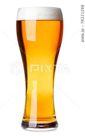 Tall glass of pilsner beer with head isolated 76221266