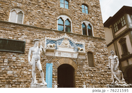 Closeup view of marble sculpture David and Hercules, Cacus by Bartolommeo Bandinelli 76221595