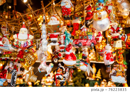 Christmas baubles for sale at Christmas market stall in Berlin Germany Christmas baubles for sale at Christmas market stall in Berlin Germany 76223835
