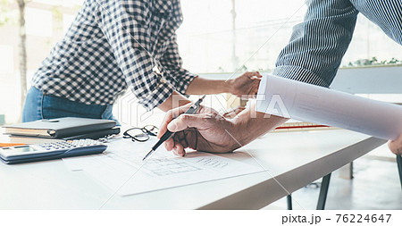 Architect Engineer Design Working on Blueprint Planning Concept. Construction Concept Architect Engineer Design Working on Blueprint Planning Concept. Construction Concept 76224647
