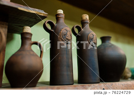 Clay jars at the rural arabic market 76224729