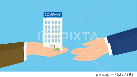 会社を受け渡す手、事業継承・事業承継のイラストイメージ、ベクターイラストレーション 76227393