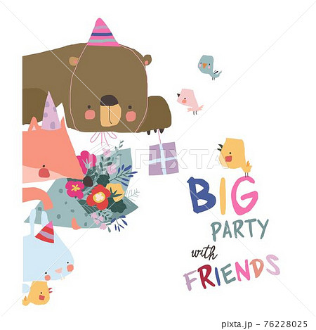 Birthday card with cute animals celebrating holiday 76228025