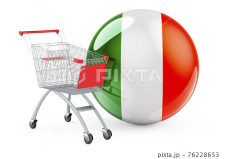 Shopping cart with Irish flag. Shopping in Ireland concept. 3D renderin 76228653
