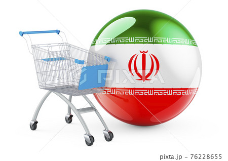 Shopping cart with Iranian flag. Shopping in Iran concept. 3D rendering 76228655