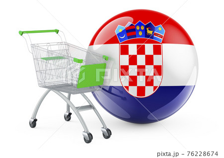 Shopping cart with Croatian flag. Shopping in Croatia concept. 3D rendering 76228674