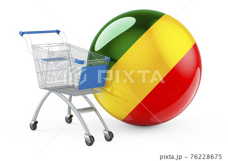 Shopping cart with Congo flag. Shopping in Congo concept. 3D rendering 76228675