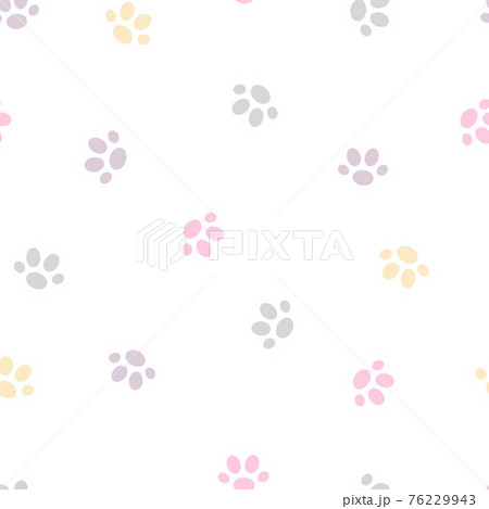 Simple cat paw prints seamless pattern vector illustration, domestic pet cute traces, pastel colored shape 76229943