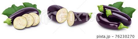 Eggplant or aubergine isolated on white background with full depth of field, Set or collection Eggplant or aubergine isolated on white background with full depth of field, Set or collection 76230270