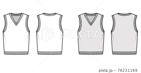 Pullover vest sweater waistcoat technical fashion illustration with sleeveless, rib knit V-neckline, oversized body Pullover vest sweater waistcoat technical fashion illustration with sleeveless, rib knit V-neckline, oversized body 76231169