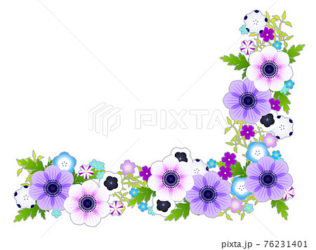 青色系の春の花のイラストフレーム素材のイラスト素材 青色系の春の花のイラストフレーム素材のイラスト素材