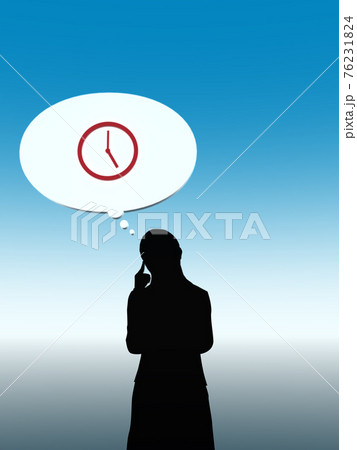 時間に悩む女性のシルエット上半身 Cgイラスト縦のイラスト素材