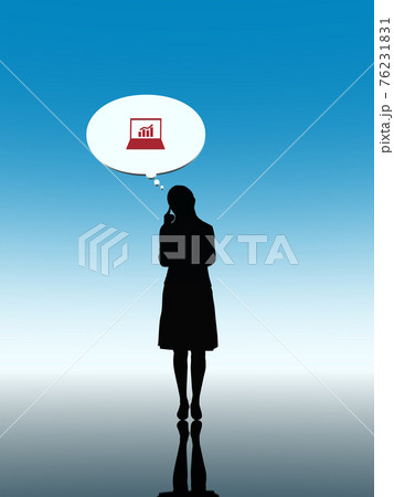 仕事に悩む女性のシルエット全身 CGイラスト縦 仕事に悩む女性のシルエット全身 CGイラスト縦 76231831
