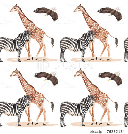 Savanna with animals pattern watercolor 76232134