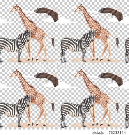 Savanna with animals pattern watercolor 76232134