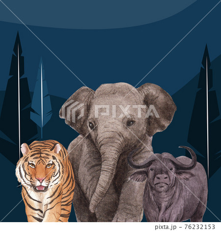 Savanna with animals frame watercolor Savanna with animals frame watercolor 76232153