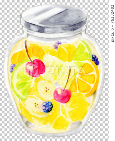 瓶詰めのトロピカルフルーツのイラスト素材