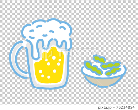 ジョッキビールと枝豆の手描きイラスト 76234854