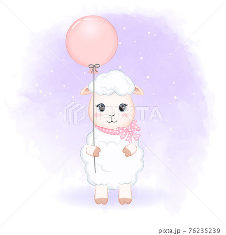 Cute Little Sheep and balloon cartoon hand drawn illustration Cute Little Sheep and balloon cartoon hand drawn illustration 76235239