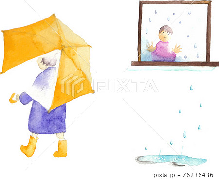 雨の日の子供のイラストのイラスト素材